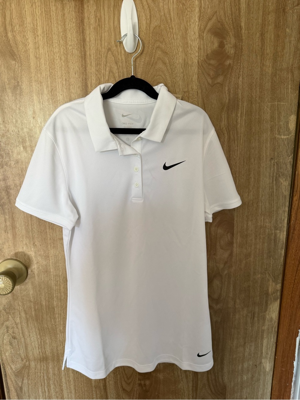 Nike White Polo with Black Swoosh Detail - Small tall